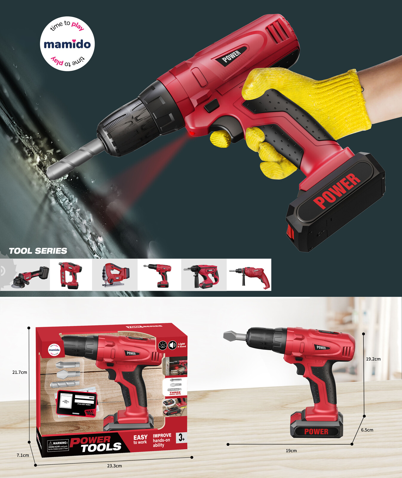 Mamido Mamido Dětská Aku vrtačka s vrtáky červená MT1374