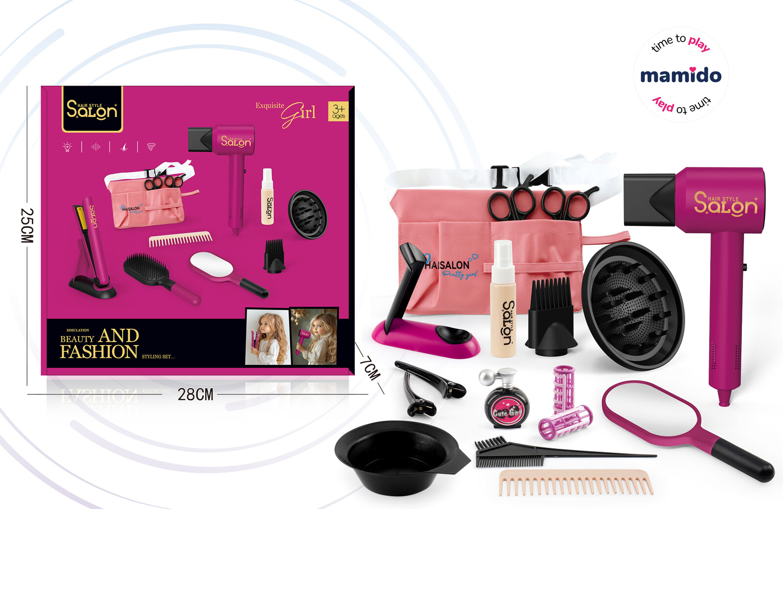 Mamido Mamido Dětský kadeřnický set s fénem a žehličkou růžový MT1408