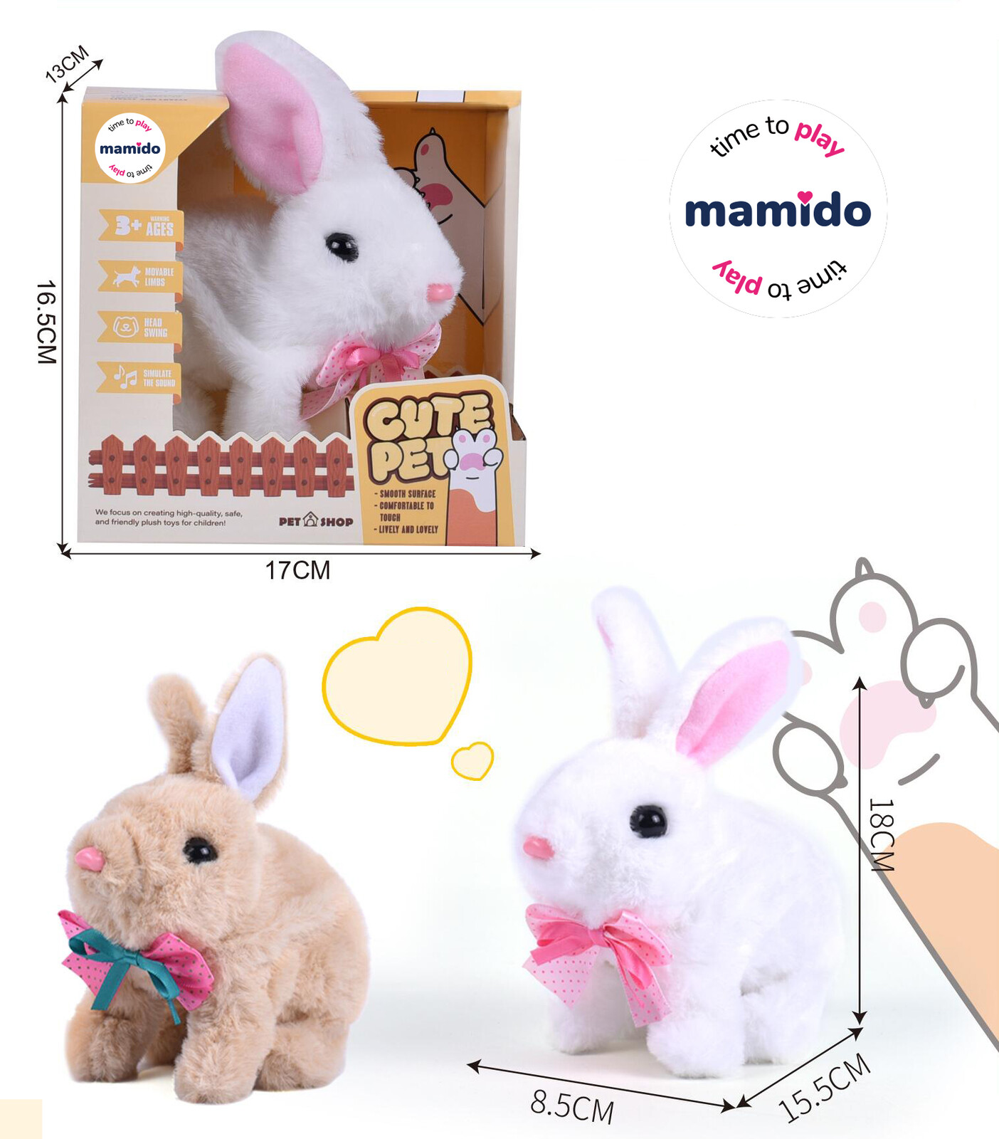 Mamido Mamido Interaktivní plyšový králíček s pohyblivýma tlapkama, kývací hlavou a zvukovými efekty