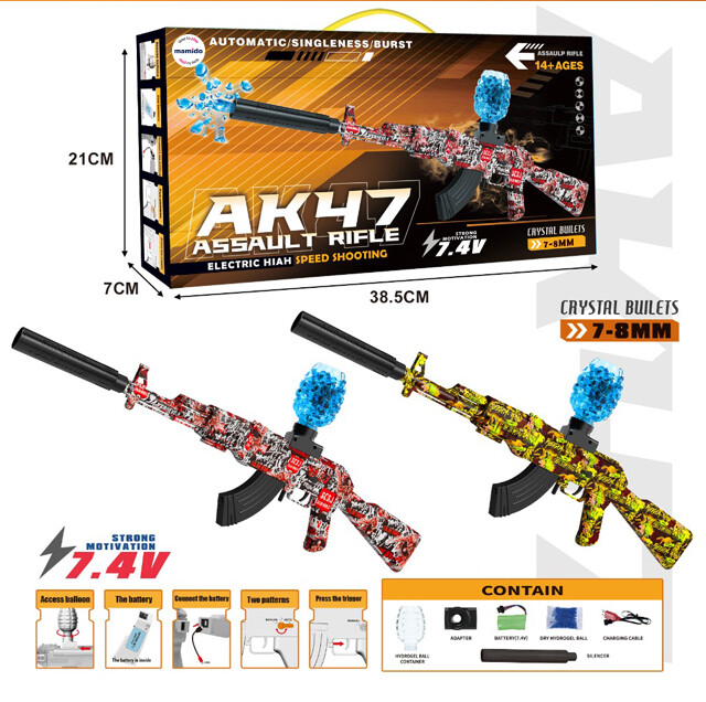 Mamido Mamido Dětská automatická pistole AK47 na gelové náboje s baterií 7,4V červená