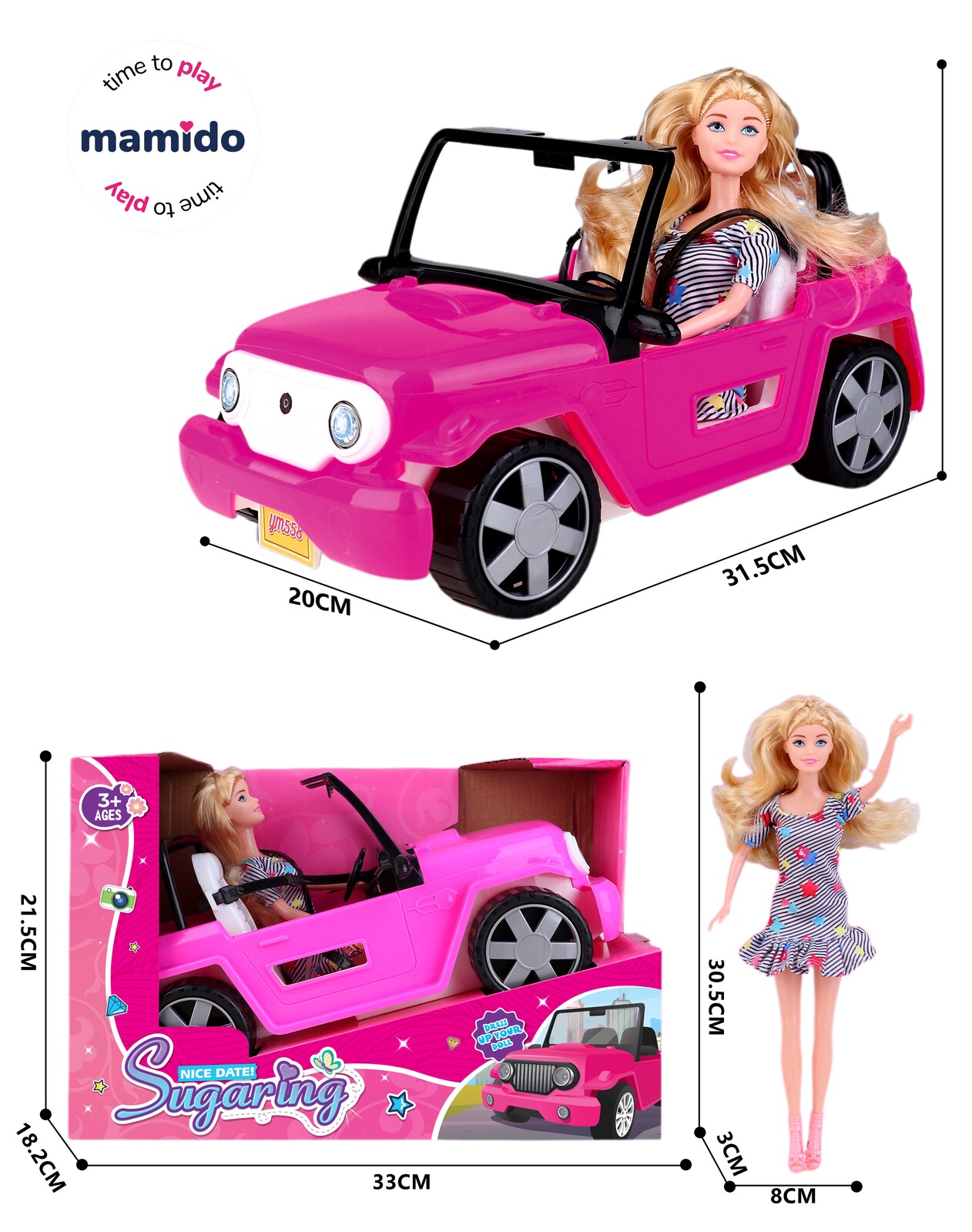 Mamido Mamido Panenka s autíčkem růžová, blondýna MT1248