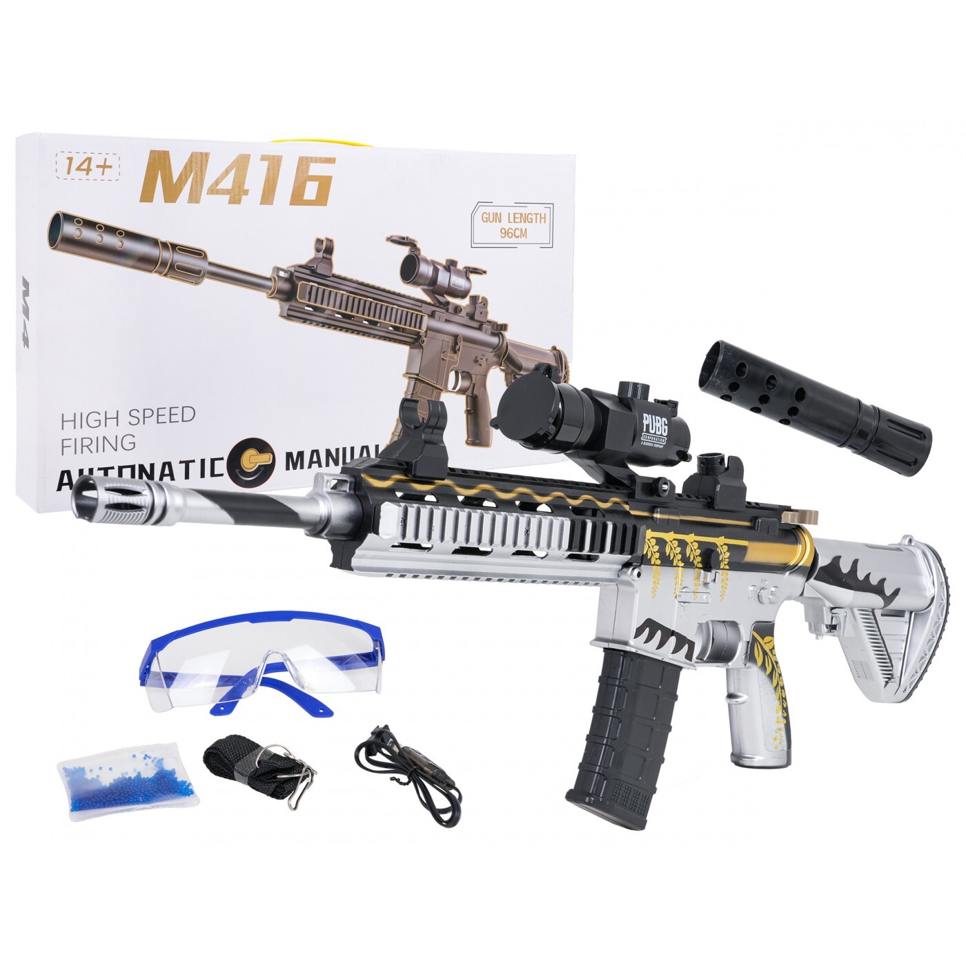 mamido Dětská Puška M416 na vodní kuličky s příslušenstvím bílá