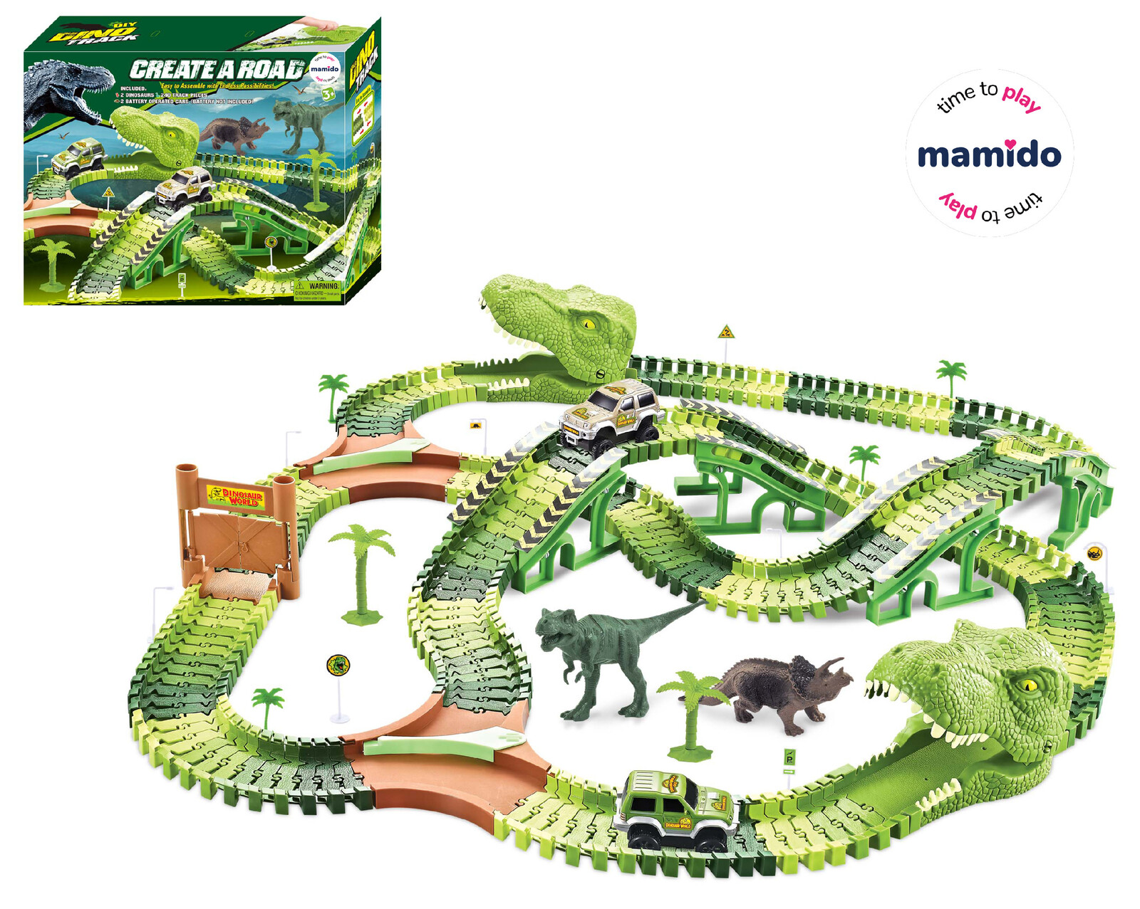 Mamido Mamido Dinosauří závodní dráha s autíčky a dinosaury 240 dílů MT1282