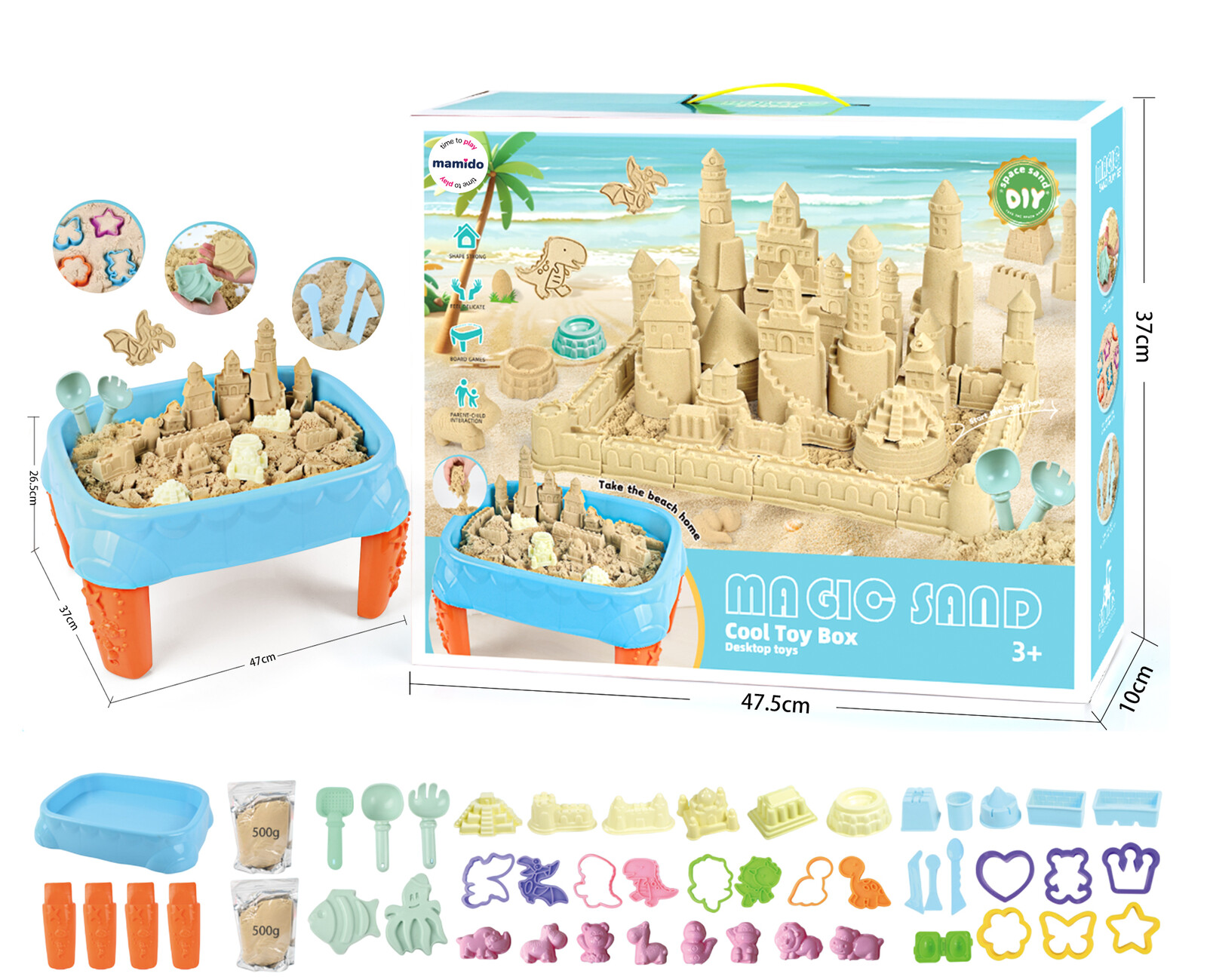 Mamido Mamido Sada kinetického písku 1000 g se stolečkem a formičkami MT1235