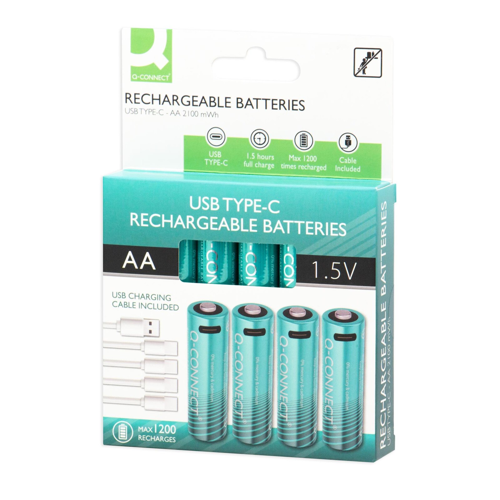Nabíjecí baterie Q-Connect - AA, 1 400 mAh, USB nabíjení, 4 ks