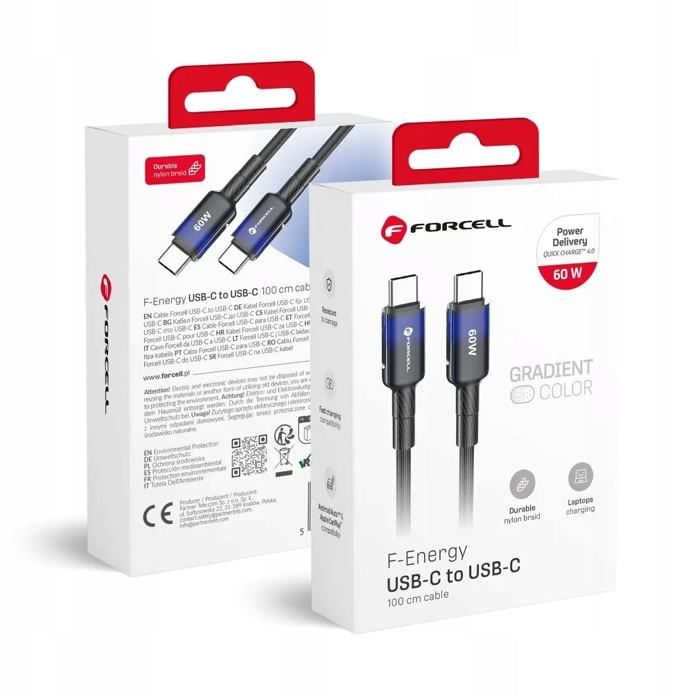 Kabel Usb C na Usb C Forcell F-Energy QC4.0 Pd 3A 60W Gradient 1 m C354 ča