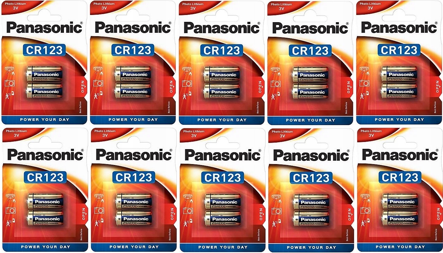 Set Lithiová baterie Panasonic CR123 DL123 CR123A, balení 20 ks