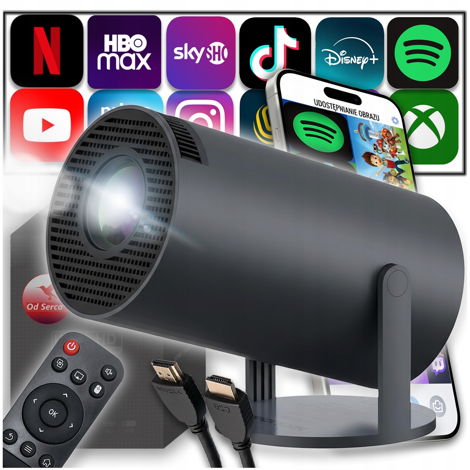 Projektor Android Tv Wifi Přenosný Reproduktor Černý Bluetooth Mini