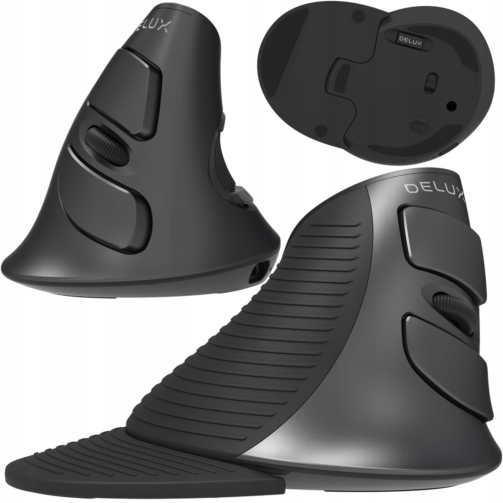 Bezdrátová Myš Vertikální Myš Delux M618G Db Ergonomická Bluetooth Černá