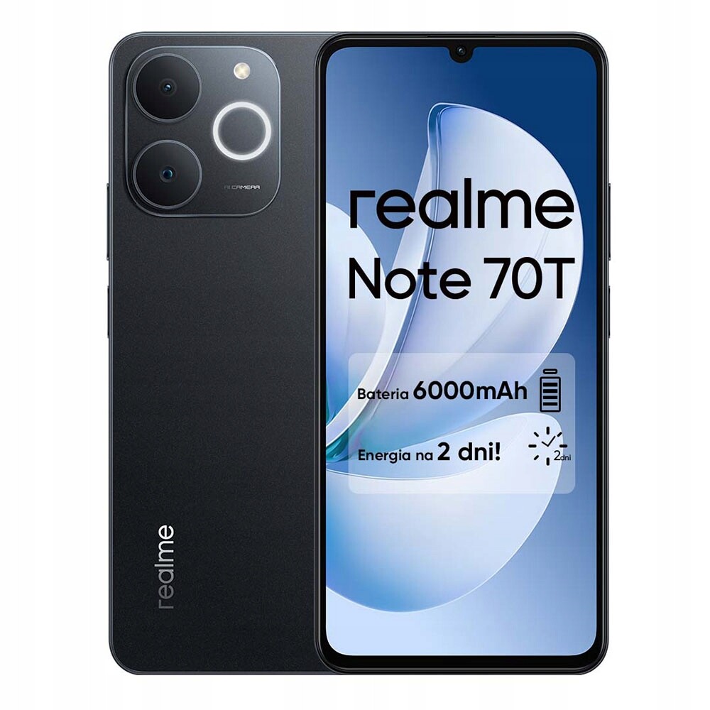 Smartphone Realme Note 70T 4G (lte) černý, Baterie 6000 mAh, Nová záruka