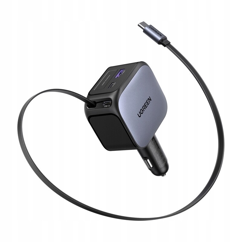 Ugreen Rychlá nabíječka do auta Automobilová Navíjecí kabel Usb-c Usb-a 3 porty