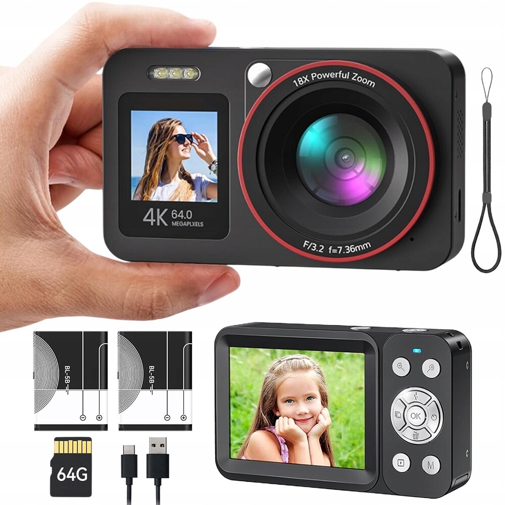 Digitální Fotoaparát Hd 18x digitální 4K 6400MP 1200mAh Přenosný