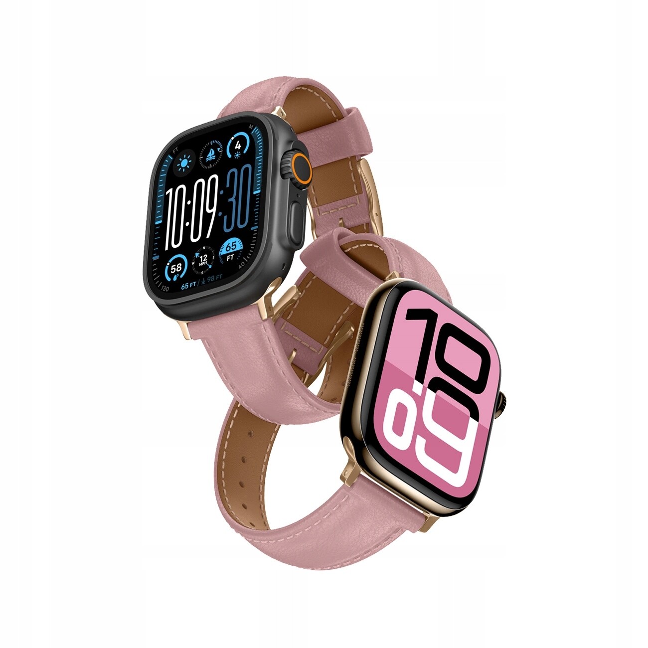 Kožený řemínek Amazingthing Class Band pro Apple Watch 45 46 49 mm růžový