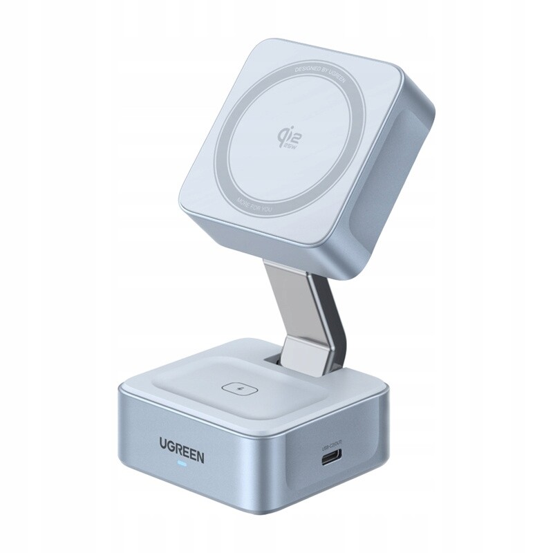 Ugreen W752 MagFlow Rychlá indukční nabíječka 2v1 Qi2 25W Usb-c Šedá