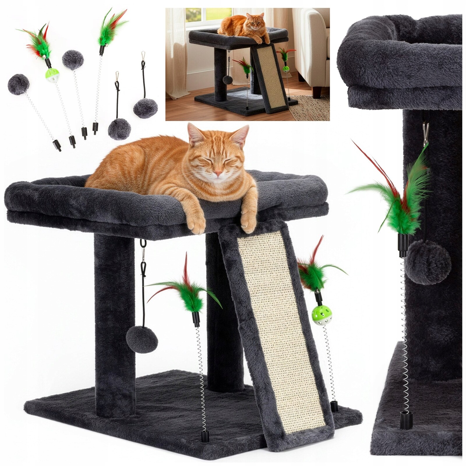 Drapak Budka pro kočky Domeček pelíšek Sloupek hračka Sisal Věž 2 úrovně