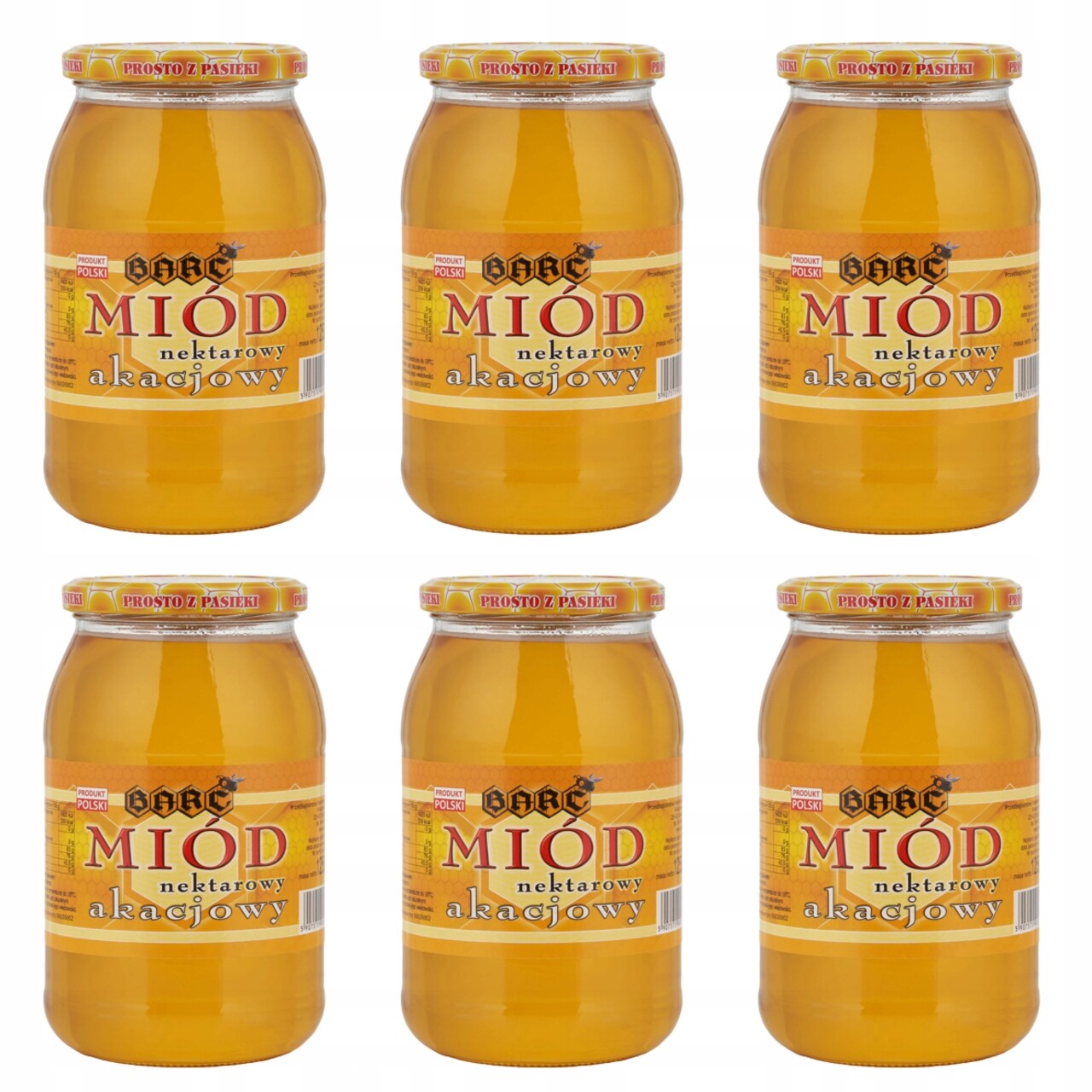 Sada přírodních akátových medů Polské 1250 g 6 kusů