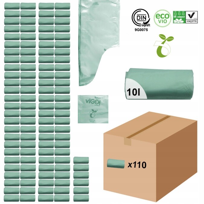 Biologicky rozložitelné kompostovatelné sáčky Atest 10 l 1100 ks 110 rolí Sipeko