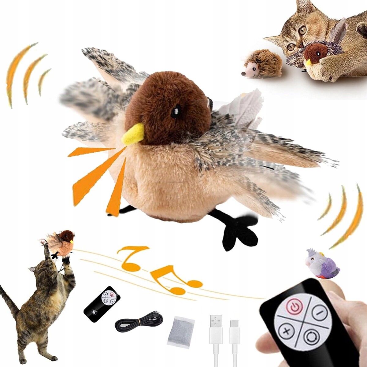 Interaktivní létající pro kočky Hračka pro kočky se zvukem na Usb s šantou kočičí