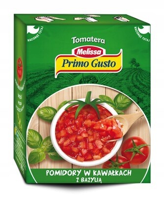 Primo Gusto Rajčata krájená bez slupky s bazalkou 390 g