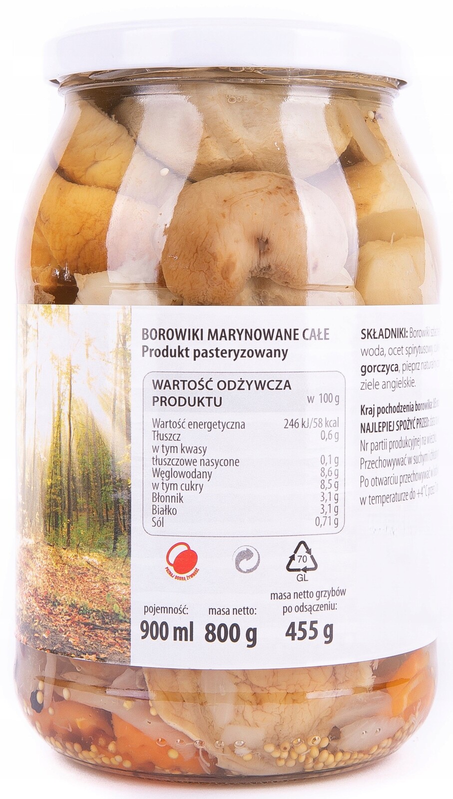 Celé nakládané hřiby 800 g Leśne Skarby pasterizovaný produkt