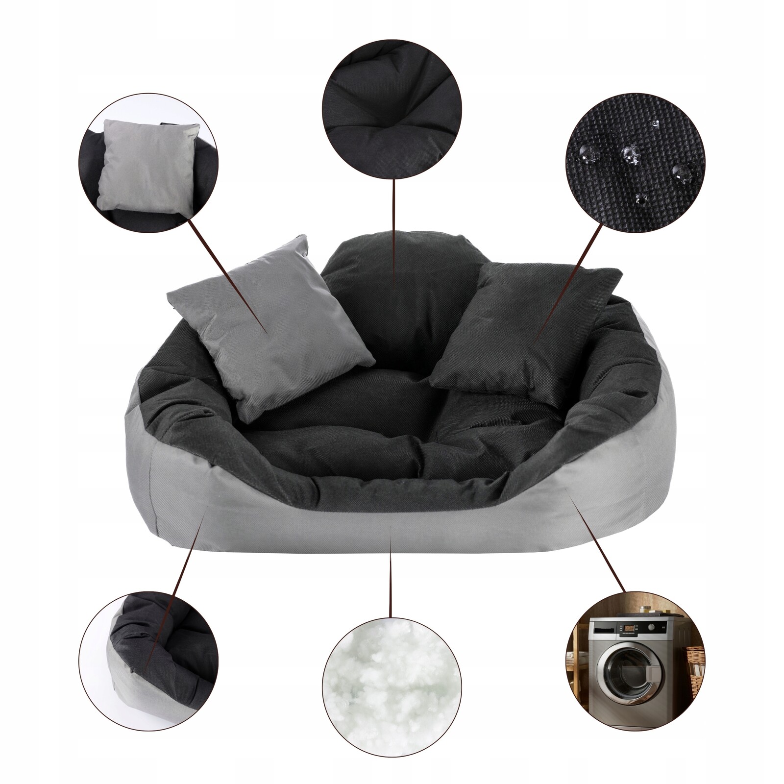 Pelíšek pro psa kočku Potah Pohovka Kotec Vodotěsná 115 x 95 cm Šedá