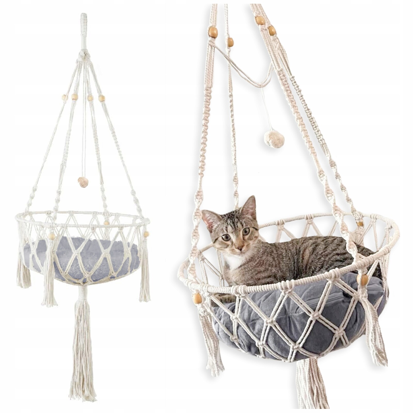 Houpací Pelíšek Pro Kočky Makramé závěsný od stropu 40x40cm Polštář