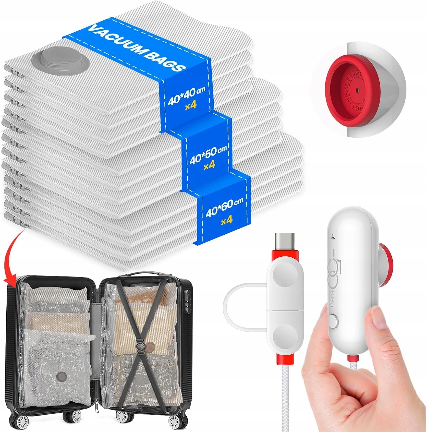 Vakuové Pytle Na Oblečení 12 Kusů S Elektrickou Pumpičkou Usb Různé Velikosti