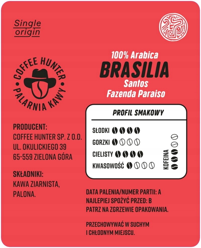 Coffee Hunter Brasilia Santos Fazenda Paraiso káva zrnková 500 g