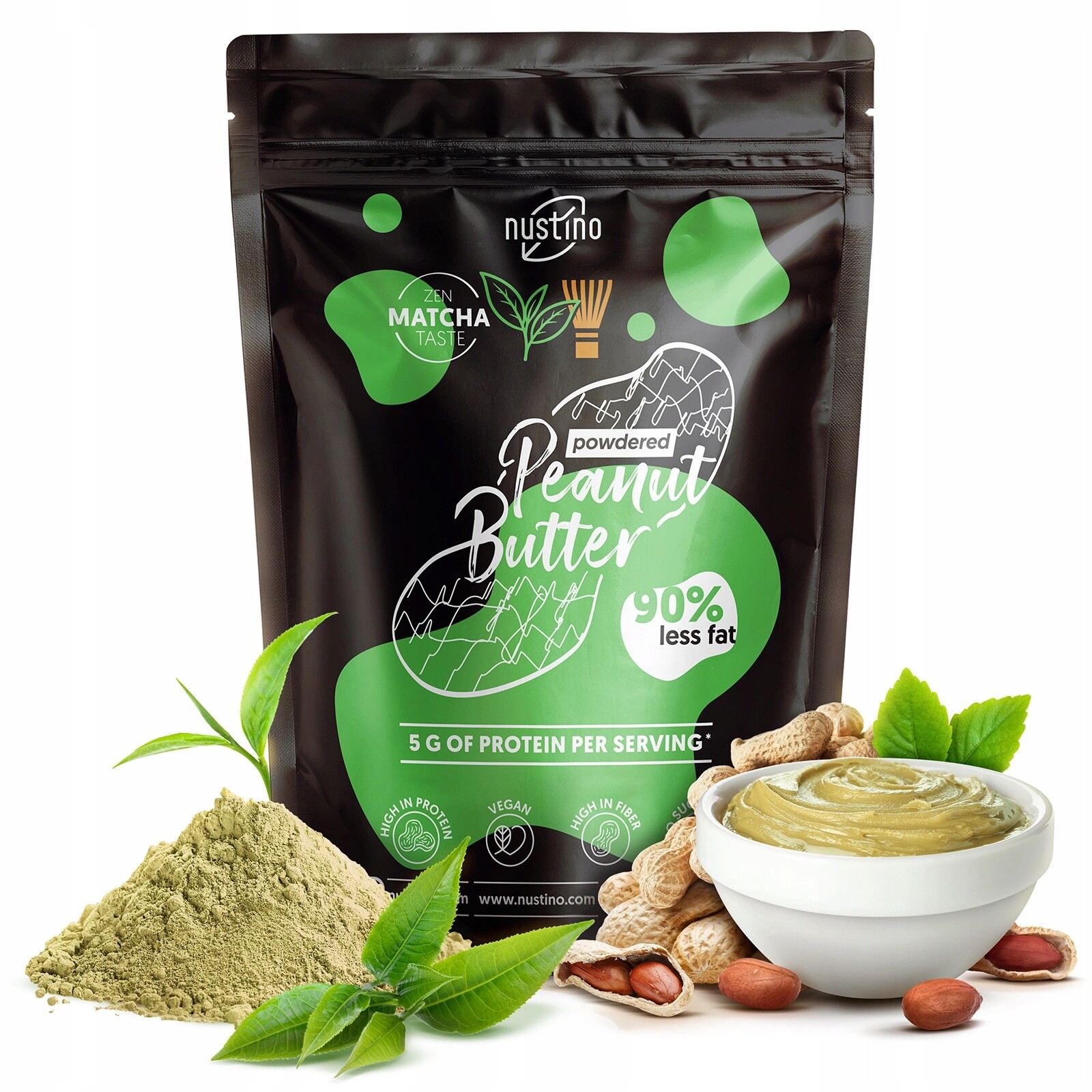 2x Nustino – Ořechové máslo v prášku – Matcha (bez přidaného cukru) 400 g