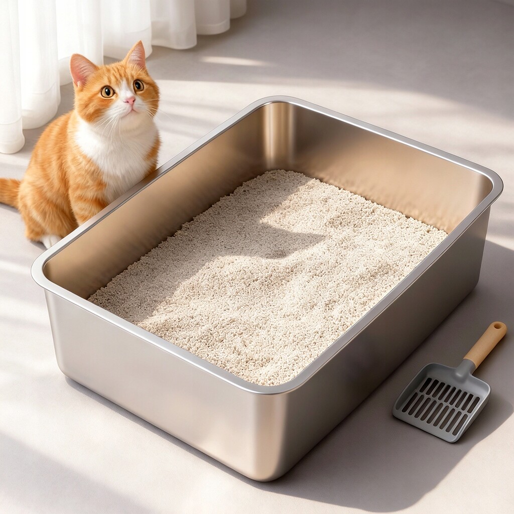 Velká toaleta pro kočky na toaletu 60x40 cm, odolná nerezová ocel stříbro