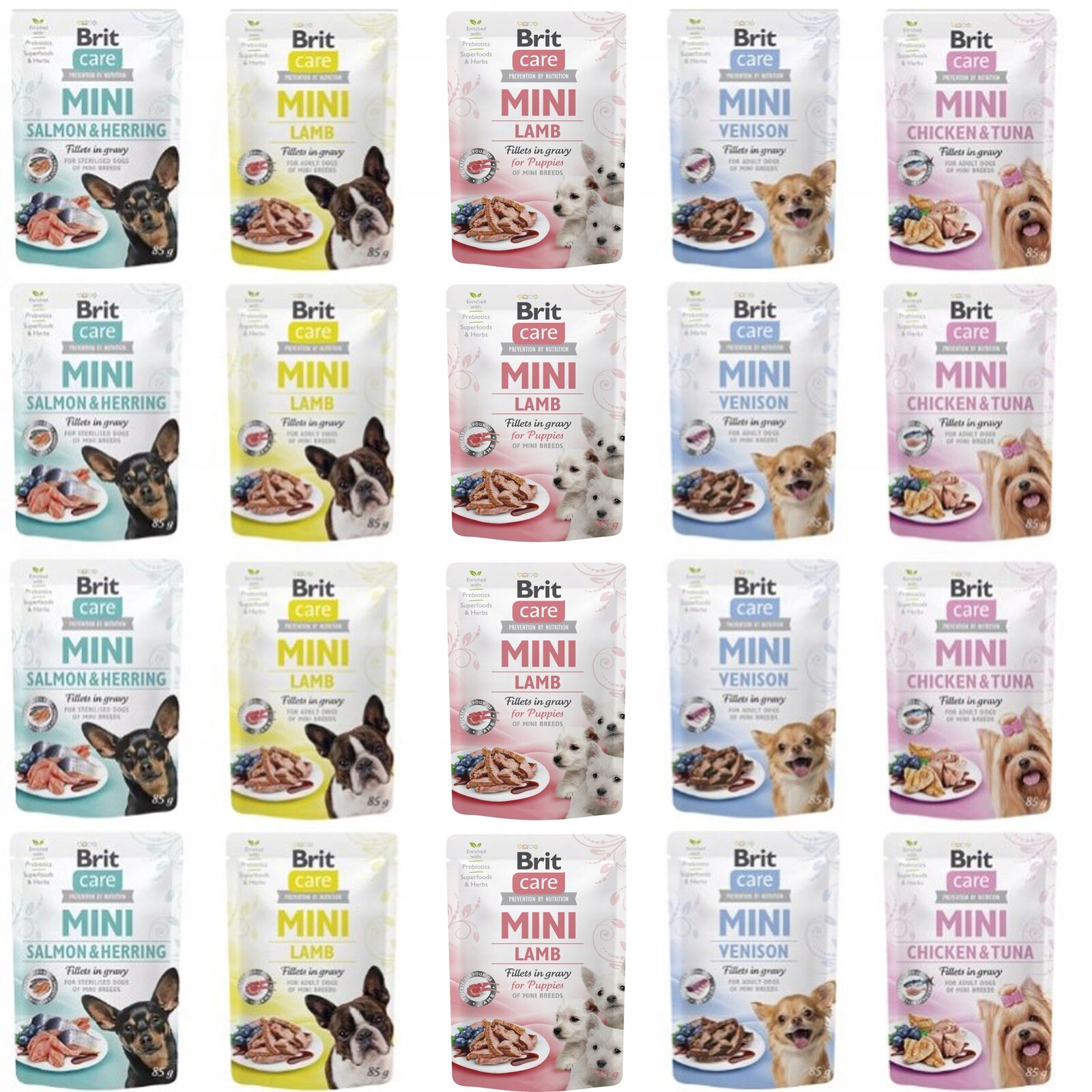 Brit Care Mini vlhké krmivo pro psy malých plemen MIX 5 Příchutí 20x85 g bez obilovin