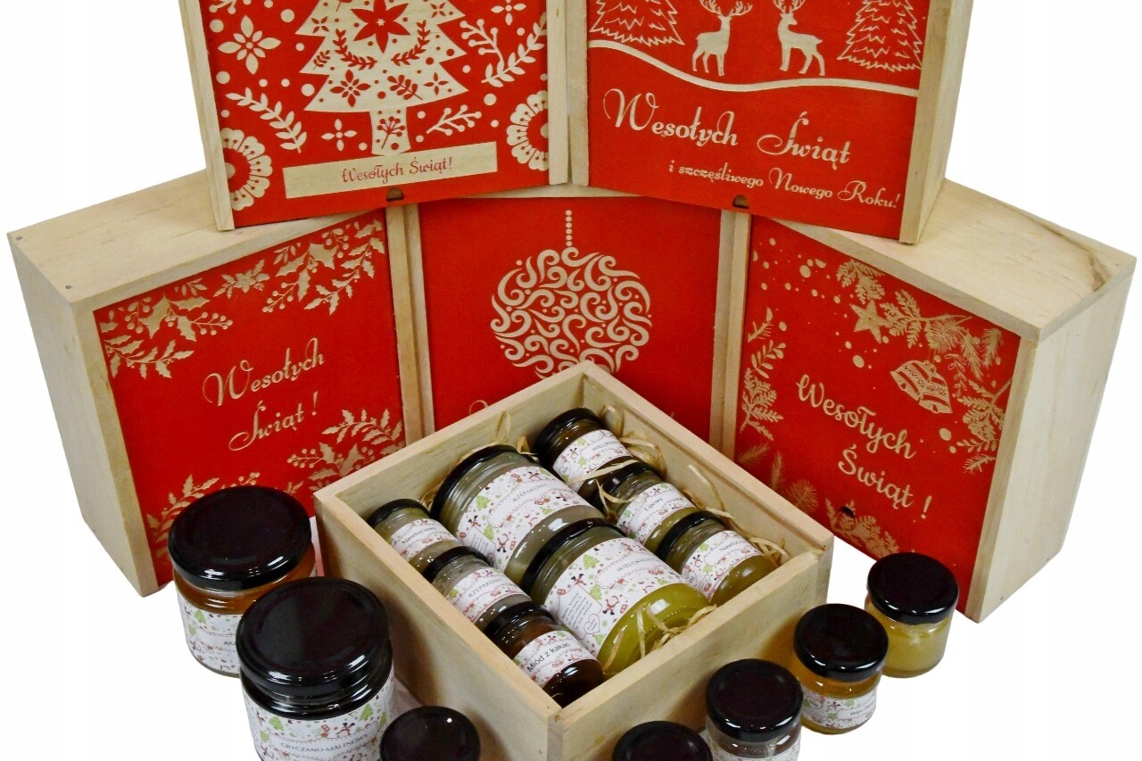 Med jako dárek k Vánocům, elegantní vánoční sada 8 medů v krabičce