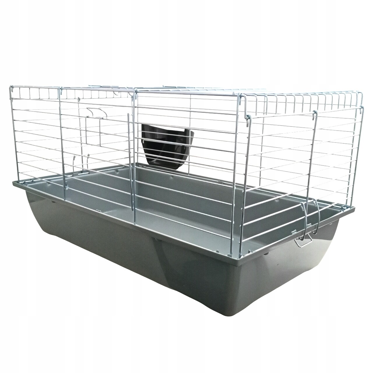 Klec pro králíka prasátka, pevný silný drát, pevná plastová toaleta, šedá
