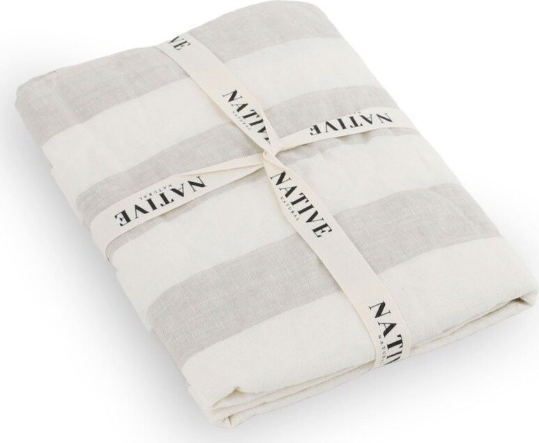 Světle šedé/krémové lněné povlečení na jednolůžko 135x200 cm Natural Stripes – Native Natural