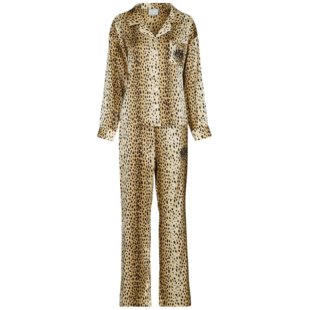 Juicy Couture Tamzin Cheetah Satin Shirt Pant Set Hnědá