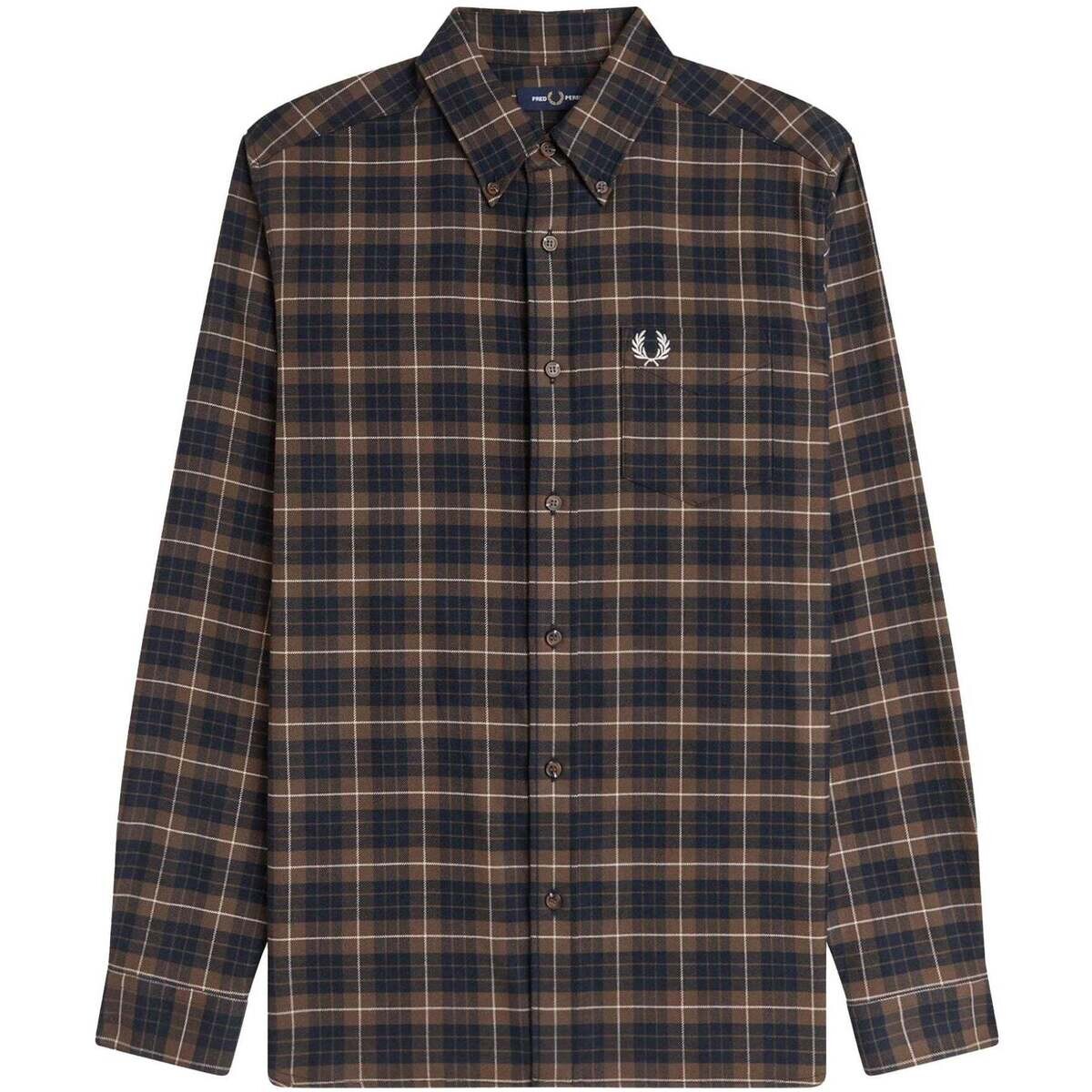 Fred Perry Brushed Twill Tartan Shirt Burnt Tobacco Hnědá