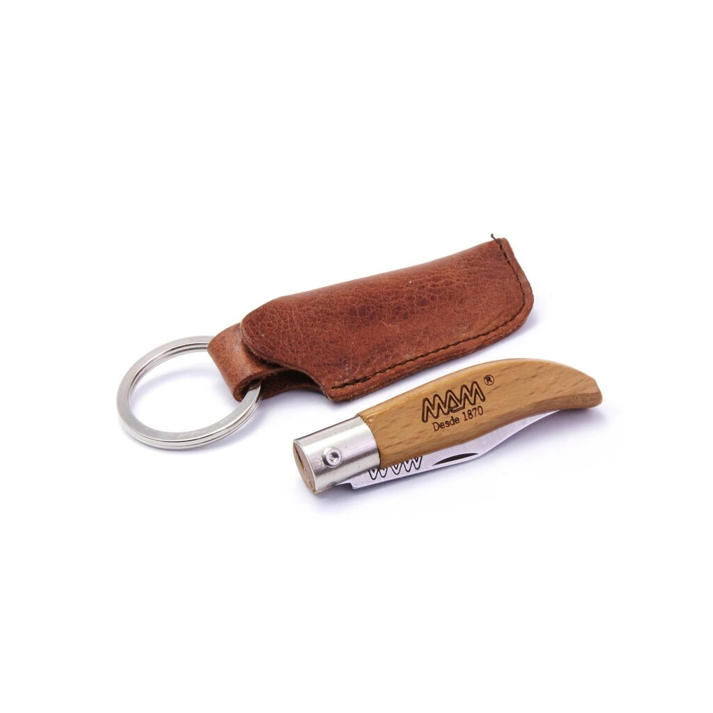 Nůž zavírací s klíčenkou a pouzdrem MAM Ibérica 2001 - hnědý-stříbrný