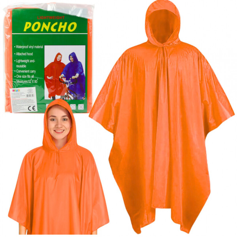 Pončo nepromokavé opakovaně použitelné Raincoat 132 x 203 cm - oranžové