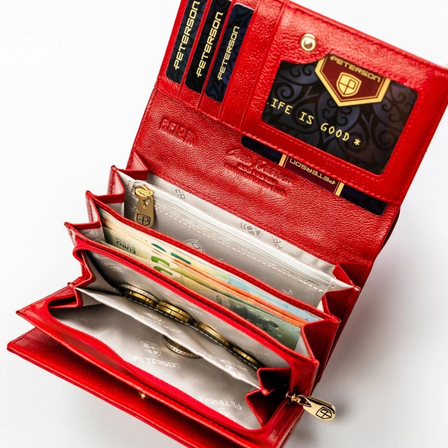 Módní dámská koženkovo-kožená peněženka Peterson Dasi, červená