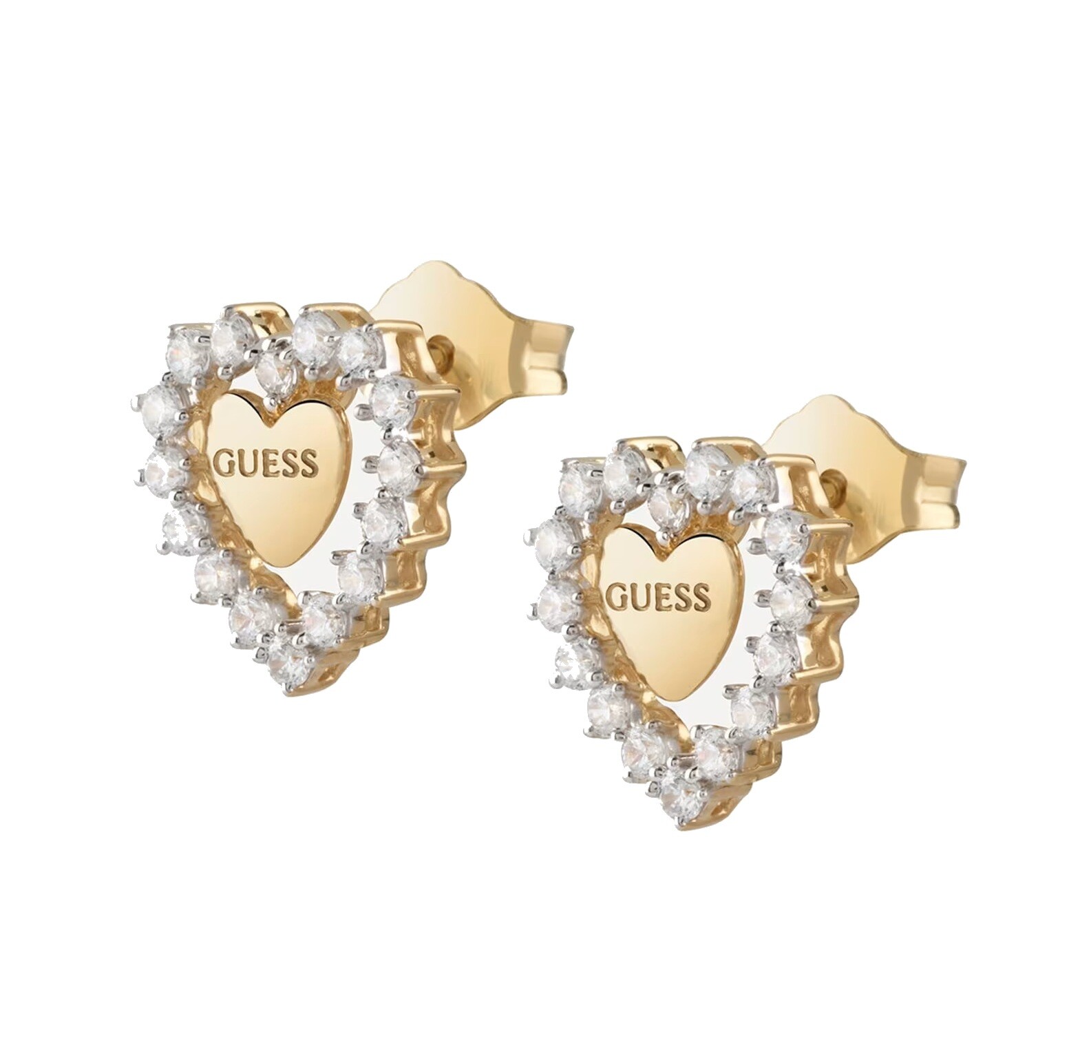 Guess Pozlacené srdíčkové náušnice s kubickými zirkony Jardin JSBE04455JWYGT/U