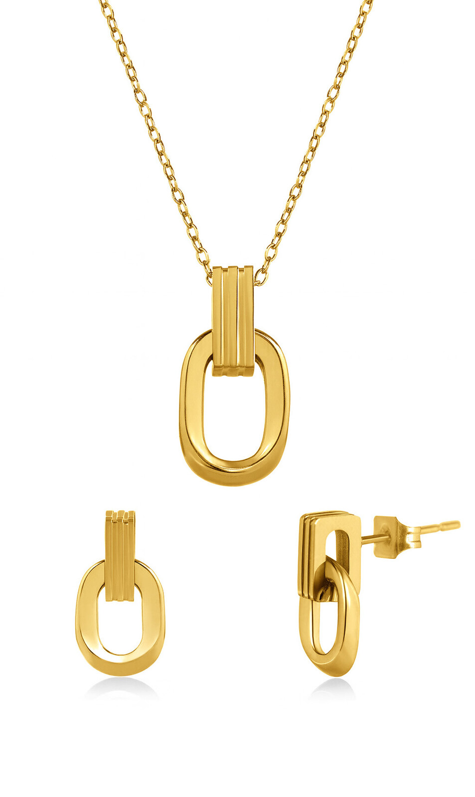 Troli Pozlacená sada minimalistických šperků (náušnice, řetízek, přívěsek)