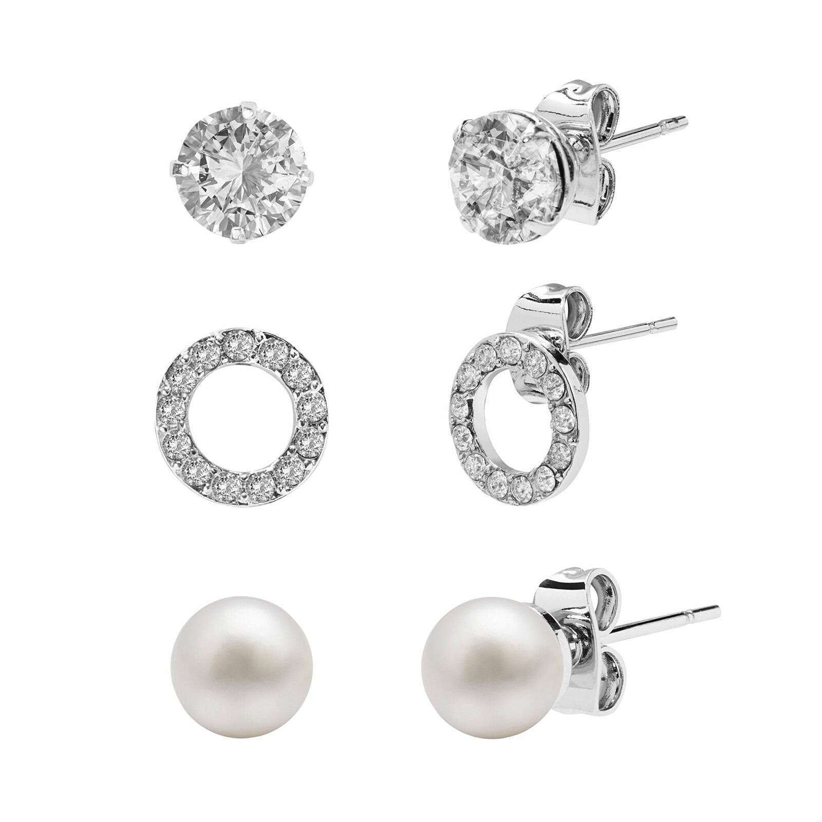 AURA Sada peckových náušnic s krystaly a perlou Preciosa AUPC002 (3 páry náušnic)