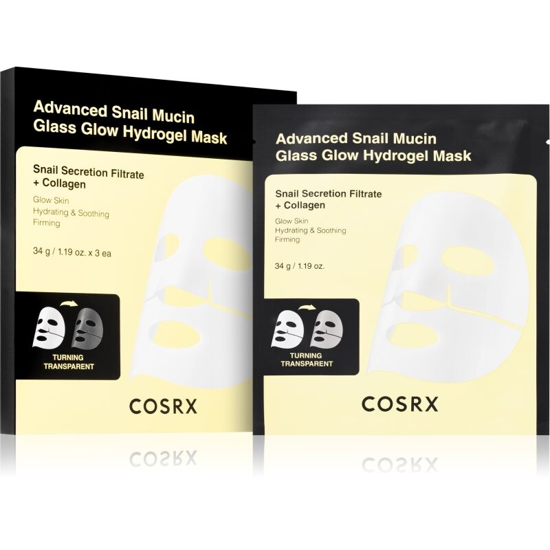 Cosrx Advanced Snail Mucin Glass Glow Hydrogel Mask revitalizační hydrogelová maska se šnečím extraktem pro sjednocení barevného tónu pleti 3 ks