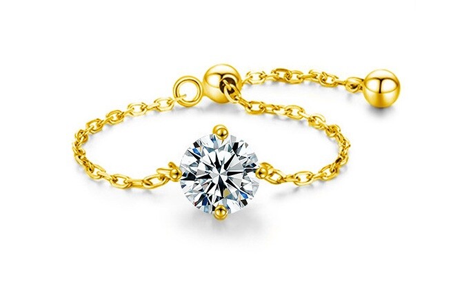 Troli Řetízkový pozlacený prsten s krystalem