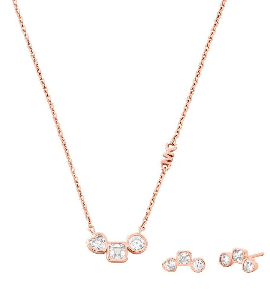 Michael Kors Pozlacená souprava stříbrných šperků MKC1766SET (náhrdelník, náušnice)