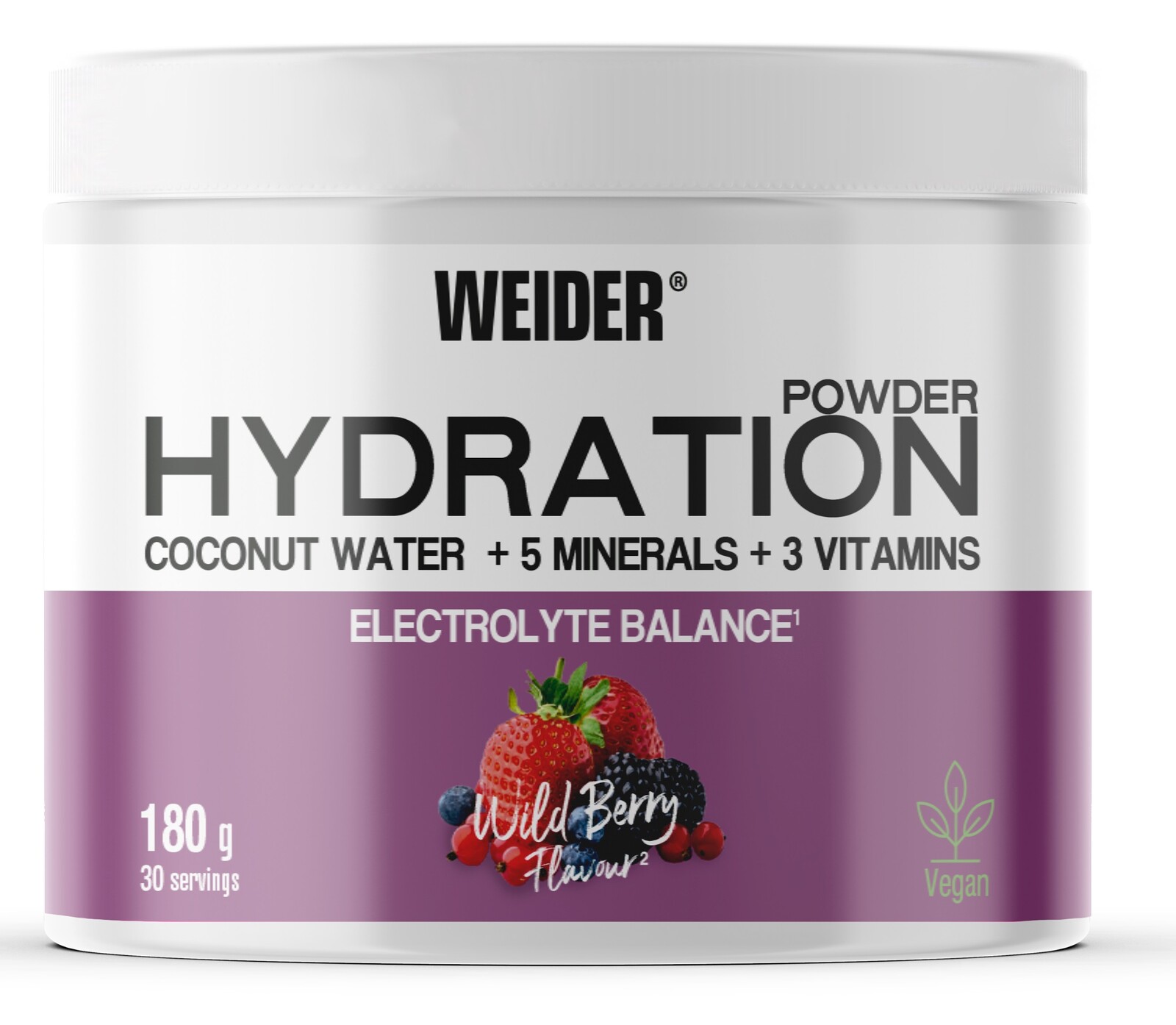 Weider Hydration Powder Electrolyte Balance 180 g, prášek z kokosové vody s elektrolyty a vitamíny, Wild Berry