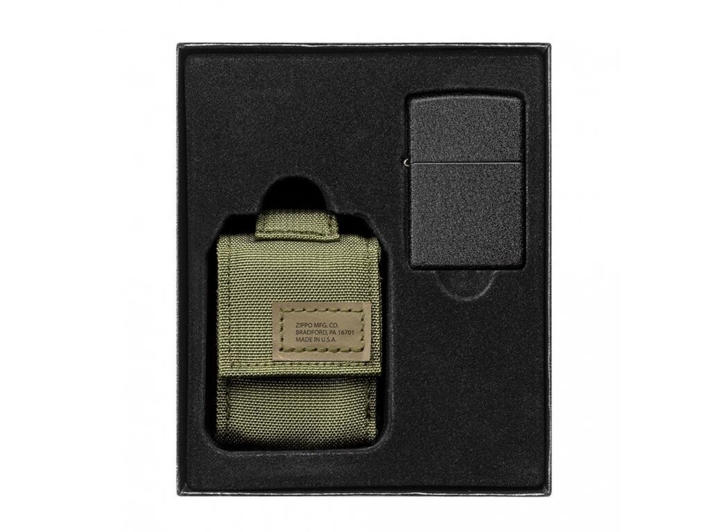 Zippo® sada zapalovač Black Crackle™ a taktické pouzdro Molle Green