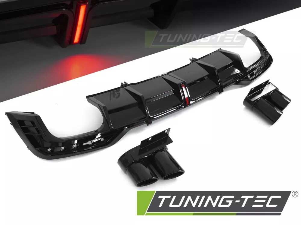 DIFFUSOR TWIN OUTLET GLOSSY BLACK with LED BRAKE LIGHT SPORT STYLE fits AUDI A5 F5 19-23