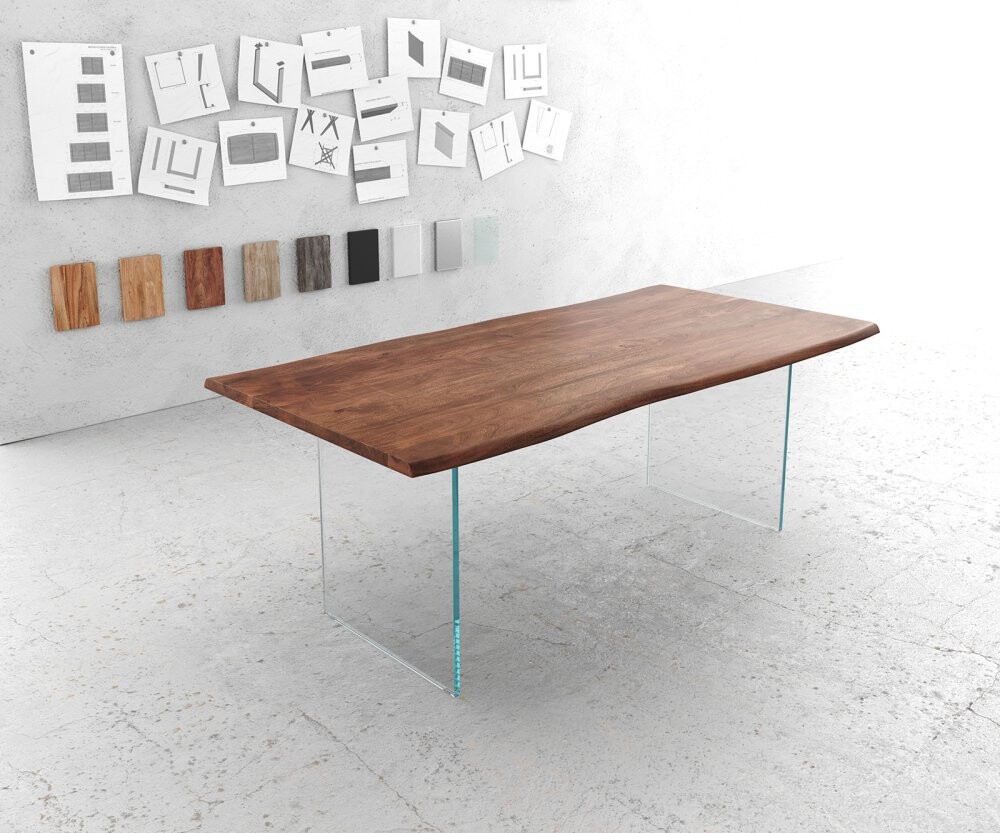 Jídelní stůl Edge 200x100 cm akácie hnědá skleněná podnož