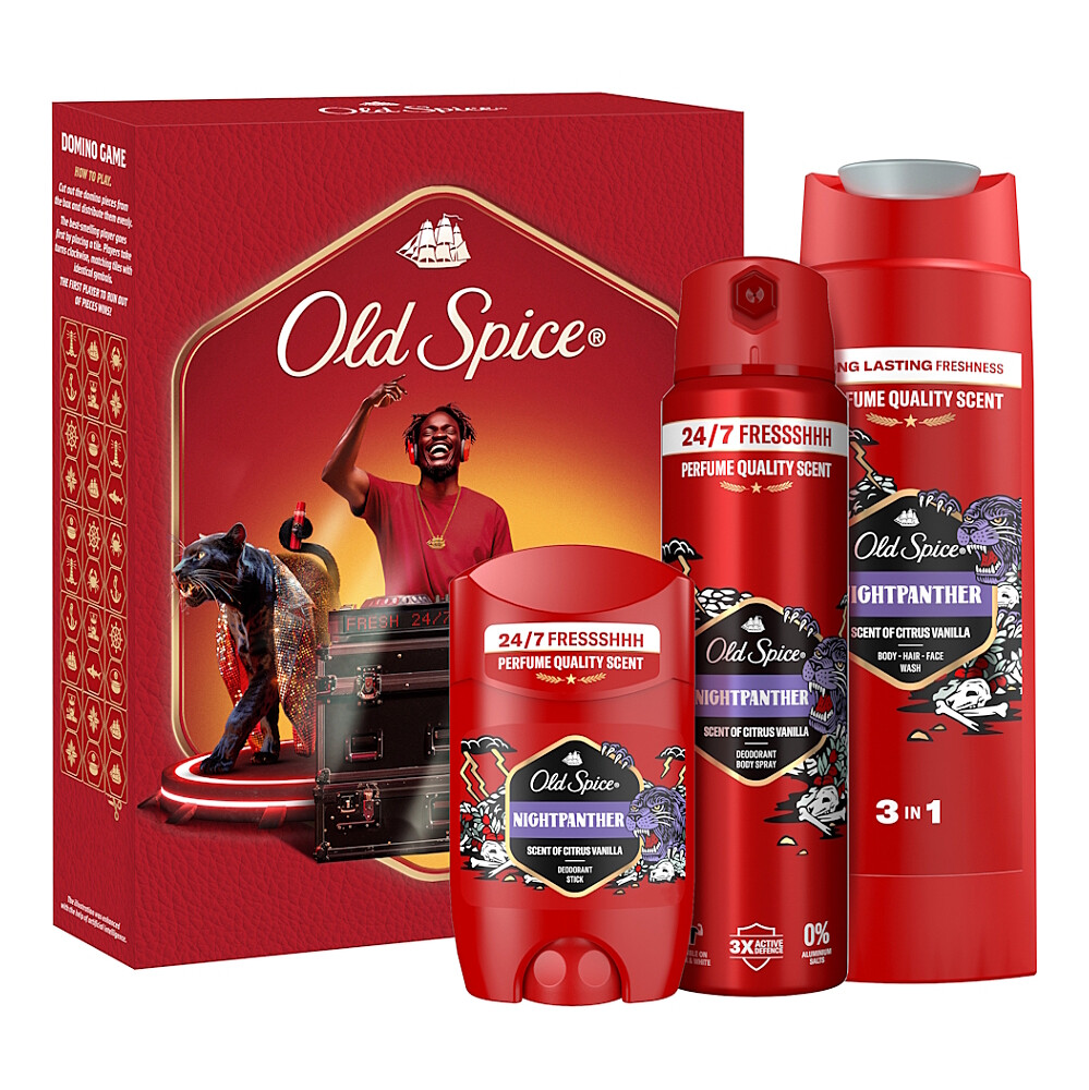 OLD SPICE NightPanther Xmas Dárková sada s hrou Domino 3 kusy, poškozený obal